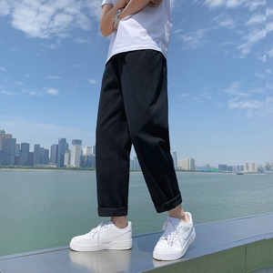 九分黑色牛仔裤男2023春秋季潮流百搭宽松直筒阔腿休闲长裤子男款