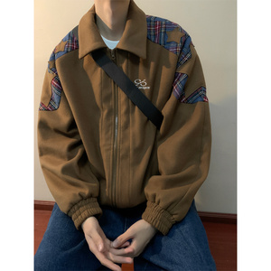美式复古星星刺绣棒球服外套男宽松休闲百搭拼接撞色设计翻领夹克