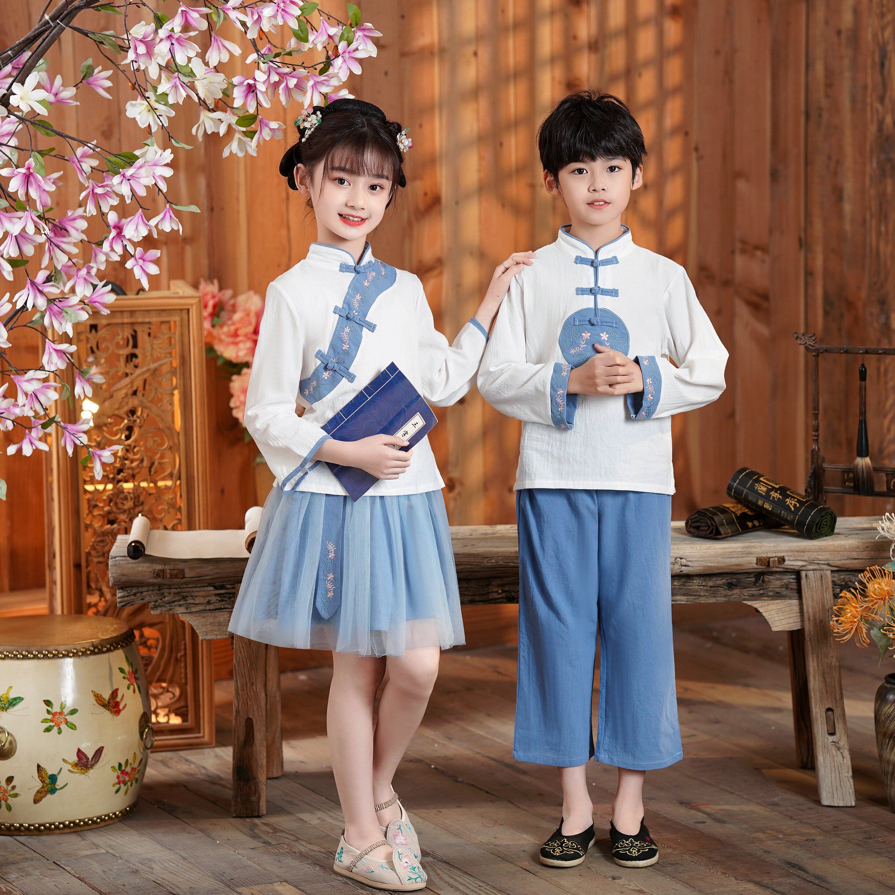 儿童汉服春秋款男女童中国风唐装表演服幼儿园宝宝古装演出服装夏 - 实物图