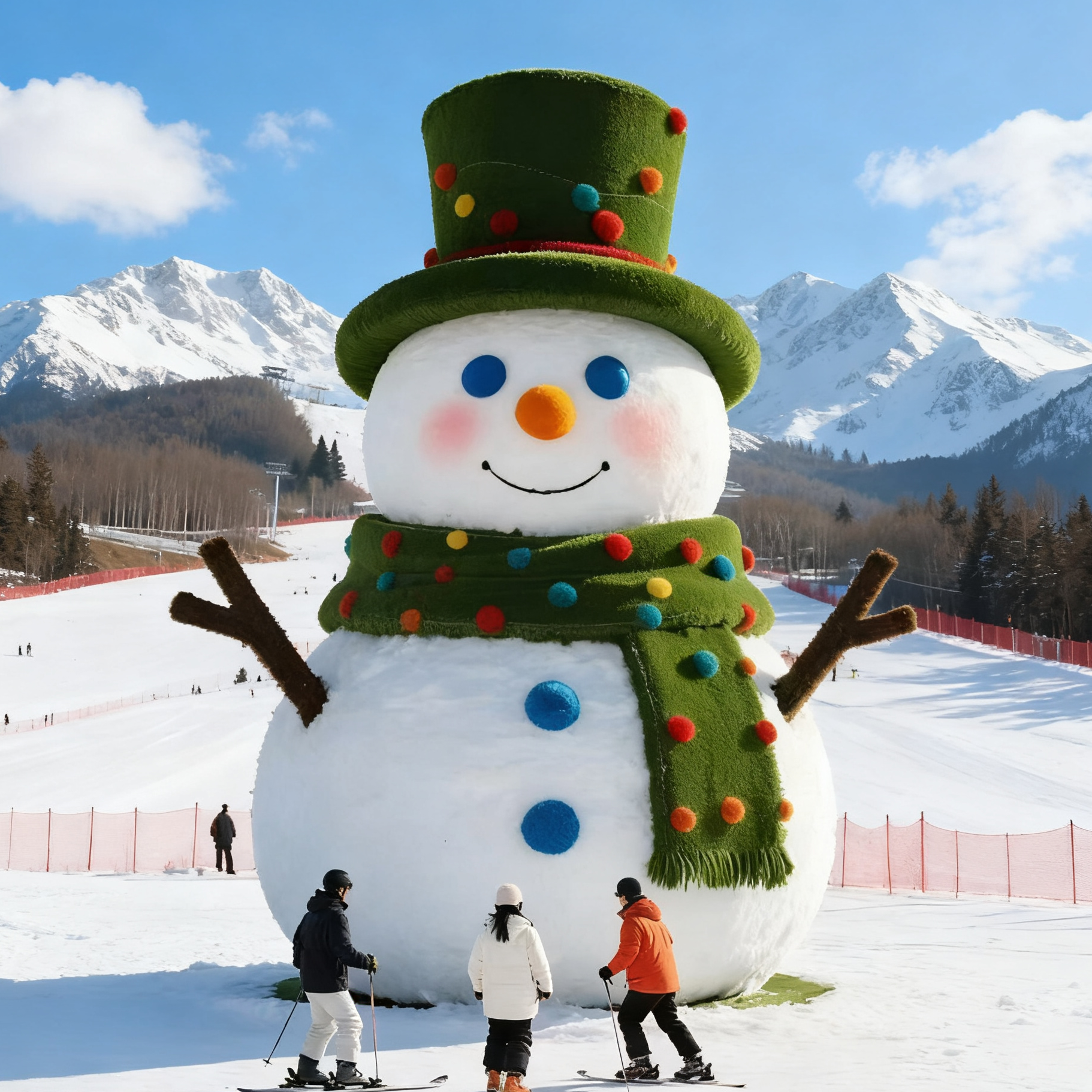 绿雕工艺品定制户外景区滑雪场仿真绿雕雪人造型景观网红打卡装置