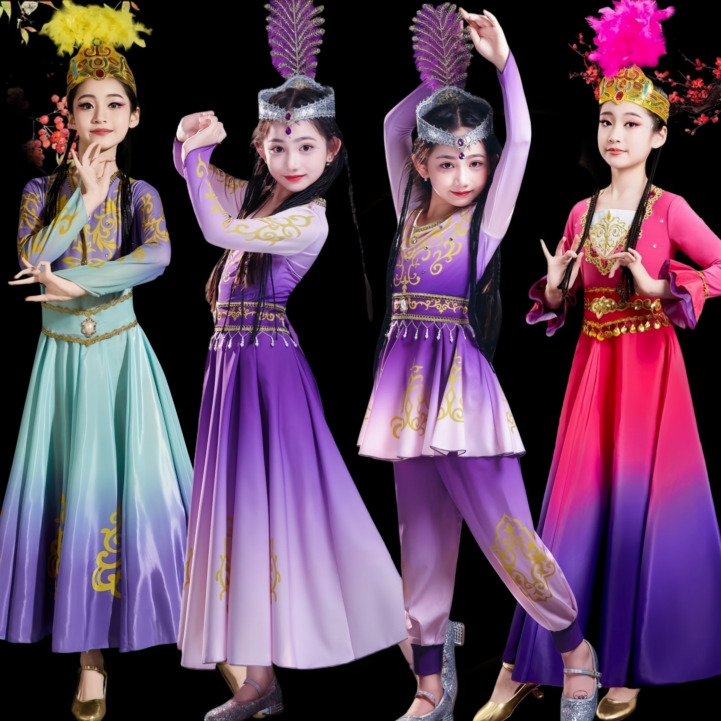 儿童新疆舞蹈服女童新娃哈哈表演服幼儿园新疆维吾尔族绽放手鼓舞