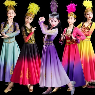 儿童新疆舞蹈演出服女维吾尔族服饰绽放古丽舞蹈服石榴红了民族服