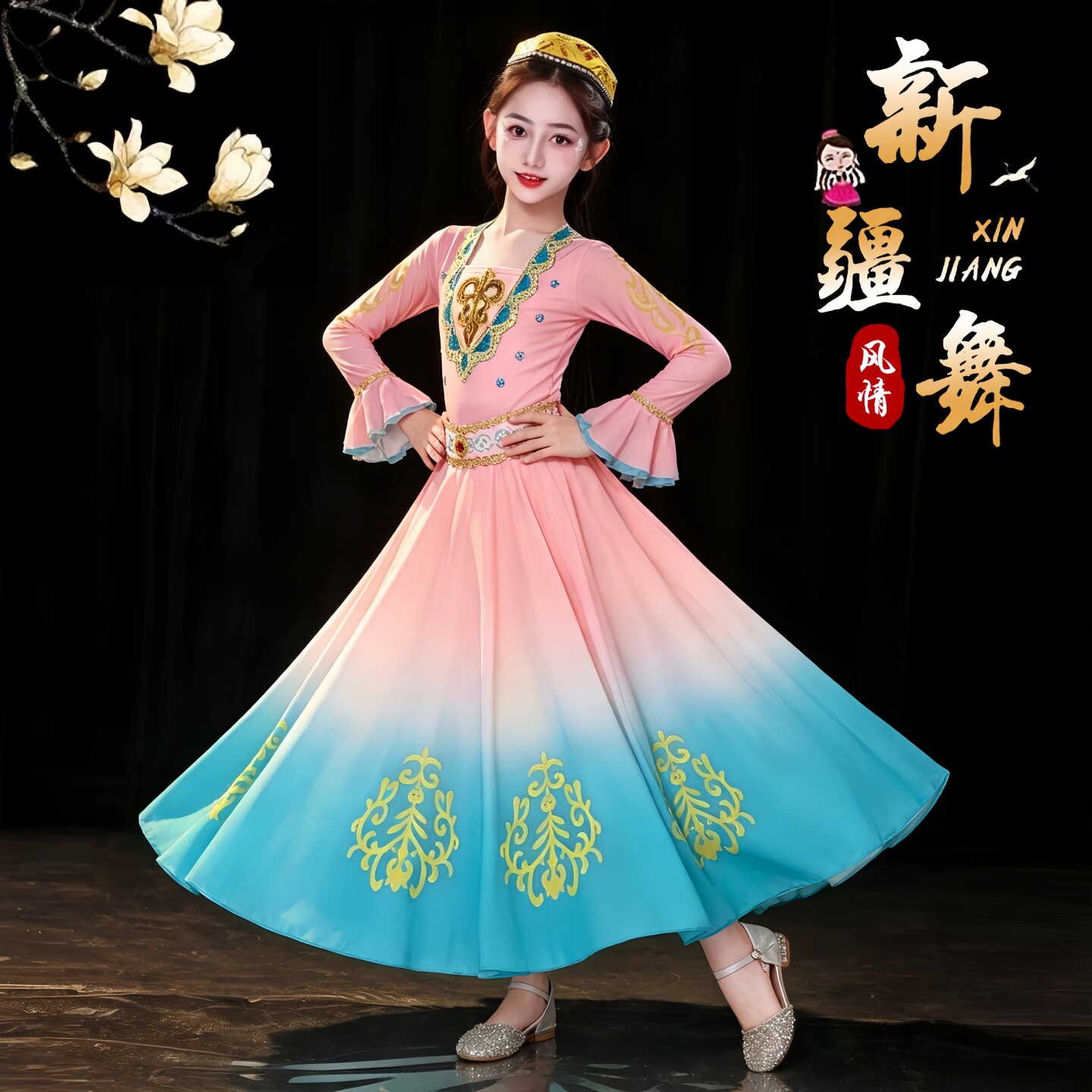 维吾尔族女童手鼓群舞演出服