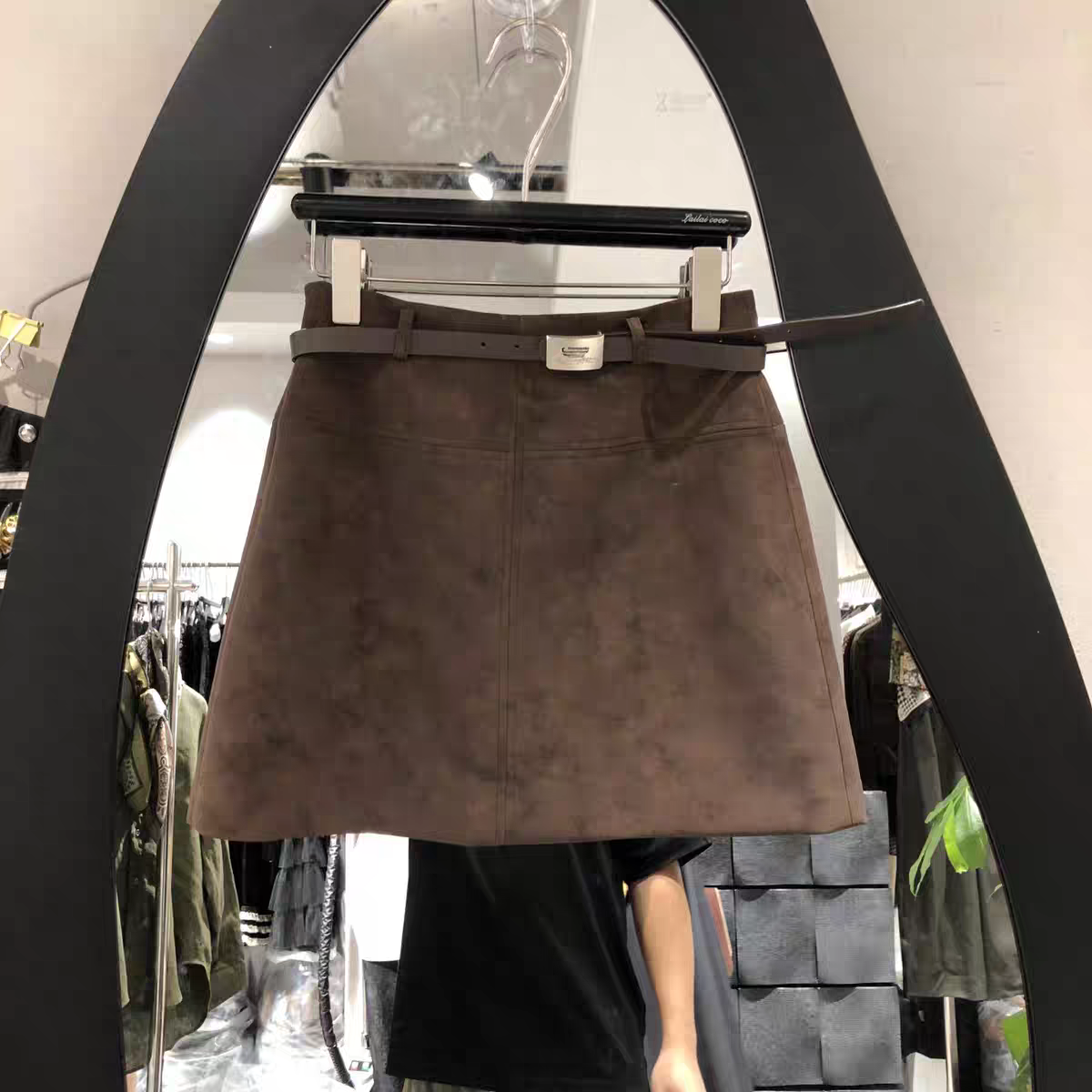 2025秋冬新款复古双拼麂皮绒高腰A字裙短裙休闲显瘦半身裙