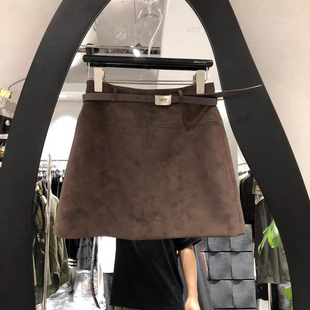 2025秋冬新款复古双拼麂皮绒高腰A字裙短裙休闲显瘦半身裙