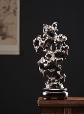 新中式陶瓷太湖石假山摆件售楼处博古架书房酒店样板房软装摆设品