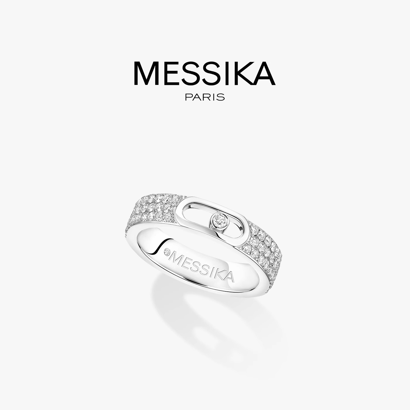 Messika/梅西卡戒指女纯银18K钻戒满钻滑动婚戒镂空指环白金对戒