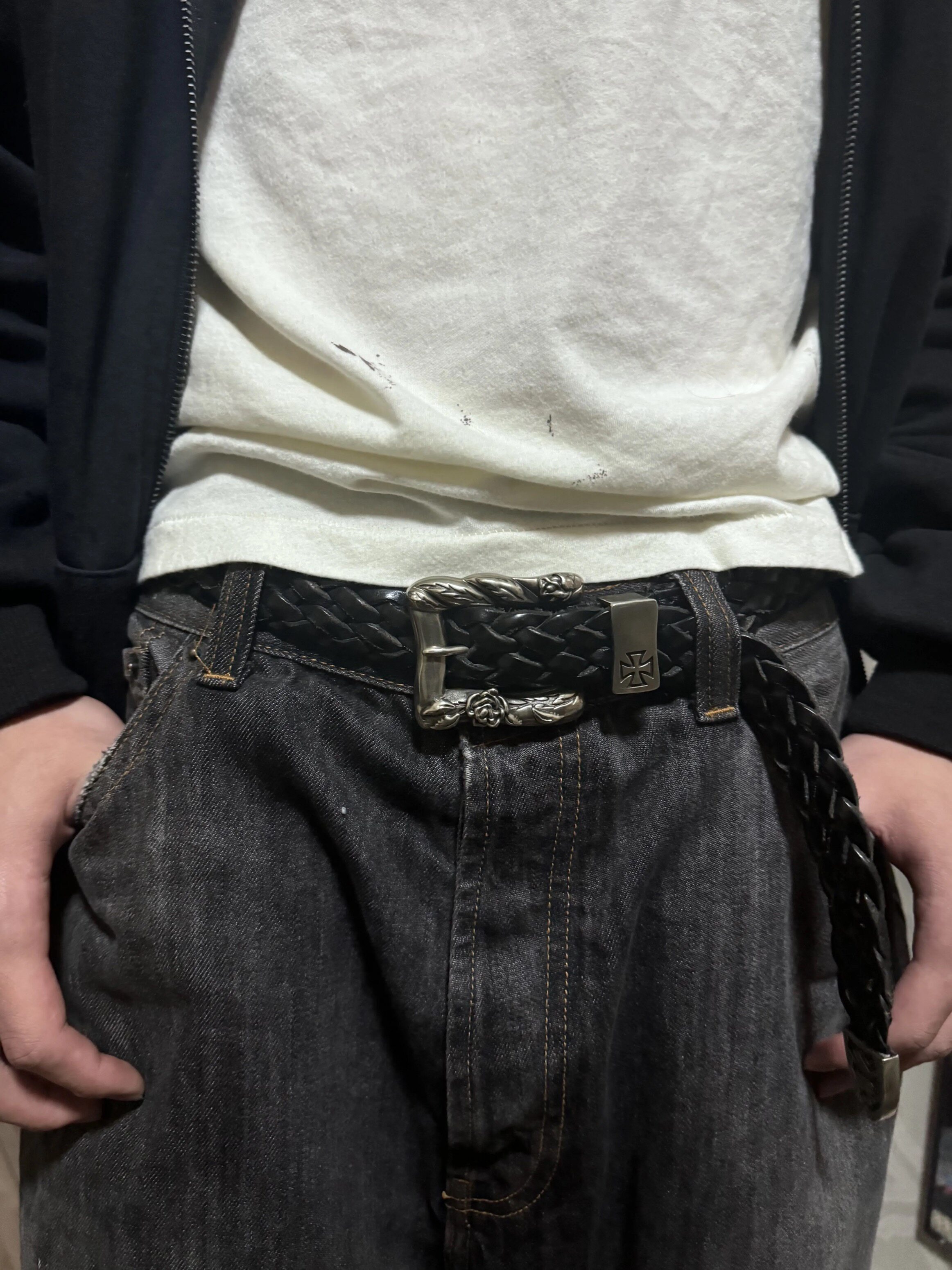 thumbnail for In stock ERD melancholic second-generation rose heavy industry hand-woven cross belt narrow belt cleanfit