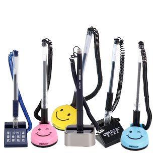 得力带线台笔办公签字笔前台固定笔座粘在桌子上的笔电话线防丢笔神器柜台服务台带绳商务中性笔桌面水笔粘桌