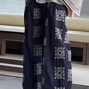 长裤 NXJ 超薄刺绣麻料阔腿裤 微胖大码 250703 水墨丹青