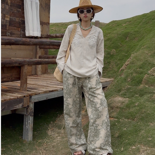 海德花园 女 微胖大码 长裤 250211 提花织锦小众设计阔腿裤 NXJ