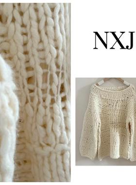 NXJ【手工大肚纱】微胖大码 小众轻奢重工不规则套头大毛衣 25103