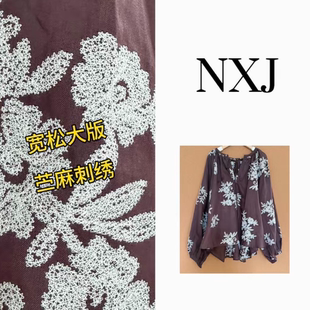 苎麻刺绣上衣 宽松大版 微胖大码 260207 海棠花