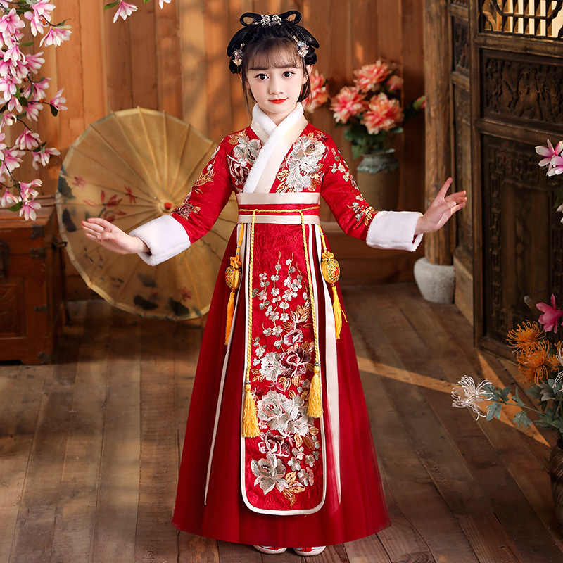 女童拜年服新年装宝宝过年服儿童汉服加厚冬新年衣服冬装喜庆唐装