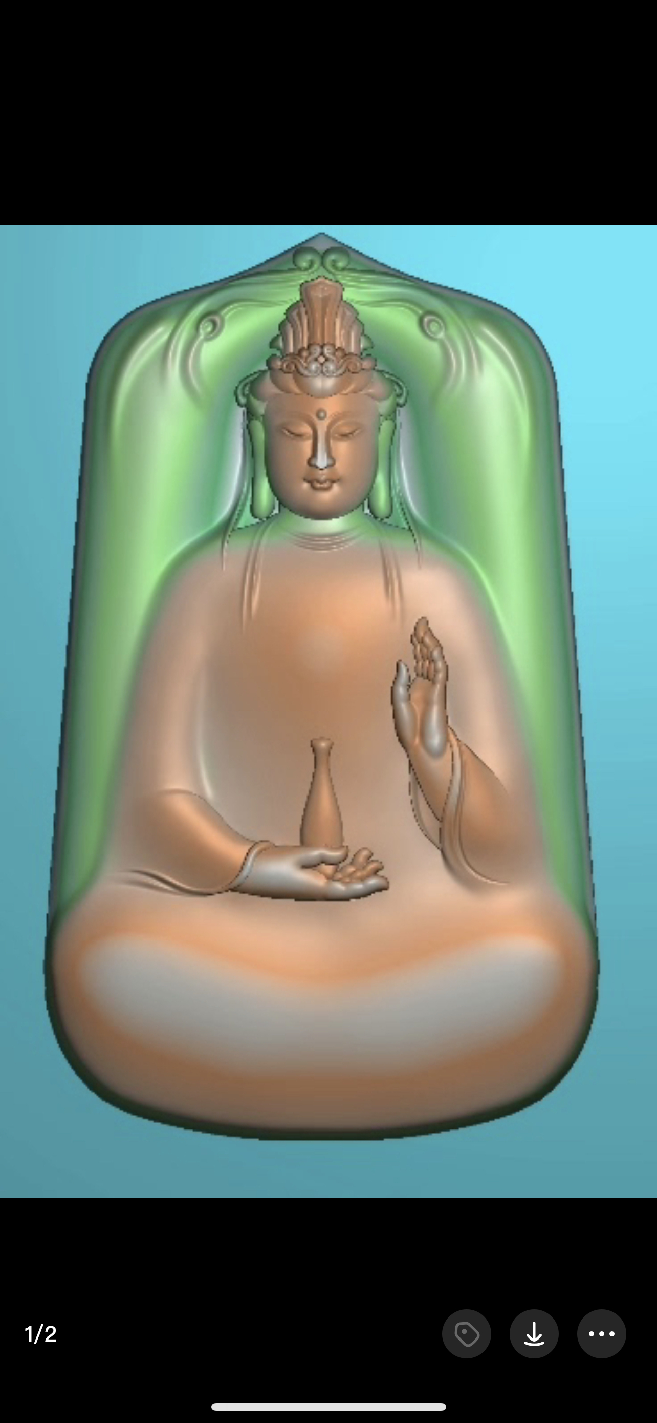 素衣观音精雕图 正装托瓶坐观音挂件 电脑雕刻雕刻玉雕 灰度图