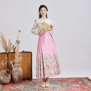 国风套装 水揽星河 小个子汉服新中式 粉色马面裙2024新款 福鹿寿