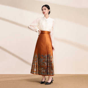 新中式 水揽星河 套装 橙色马面裙2024新款 国风妆花汉服女 福鹿寿