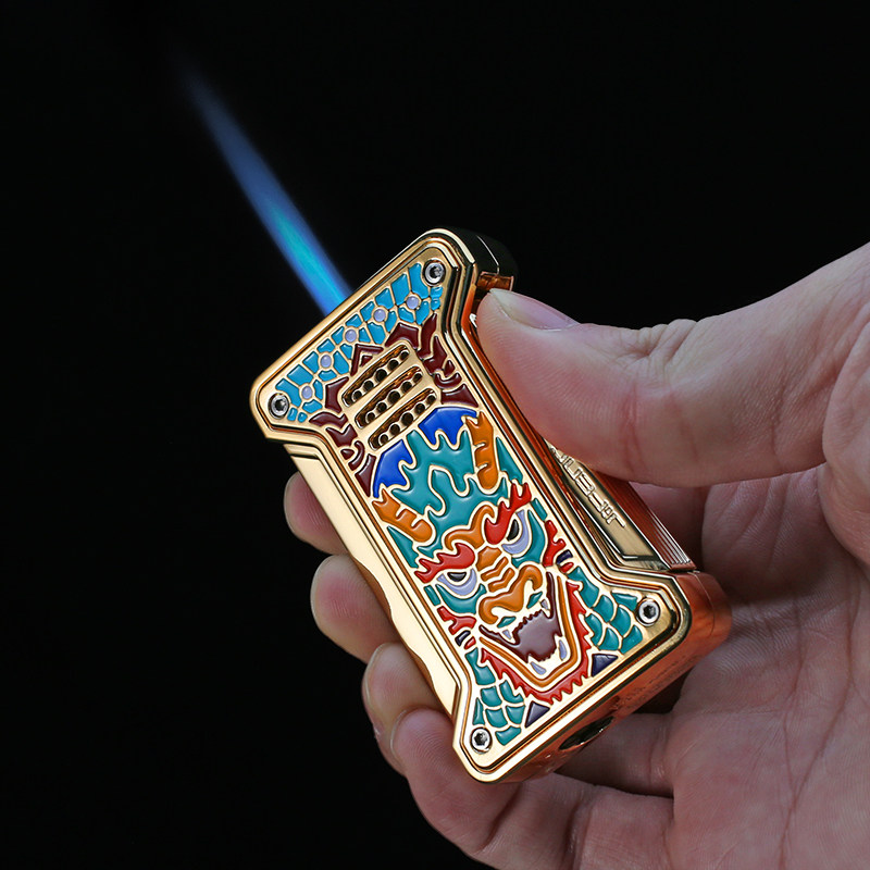 德国雪茄剪刀平剪开孔充气直冲打火机套装合金属送礼盒龙纹