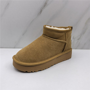 雪地靴头层牛皮保暖短靴 清仓处理真皮百搭棉鞋 周厚底冬雨同款 断码
