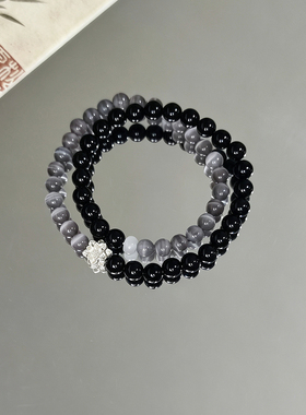 新中式黑曜石双圈手串