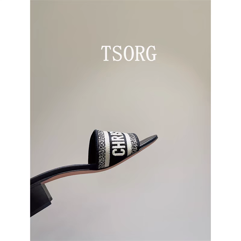 TSORG 口碑款系列！一字拖字母刺绣凉拖女粗跟平底夏外穿凉拖鞋