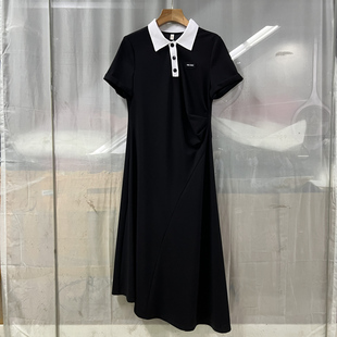 丝D5BC0291商场专卖2025夏时尚 翻领不规则裙摆收腰连衣裙 新品 女装