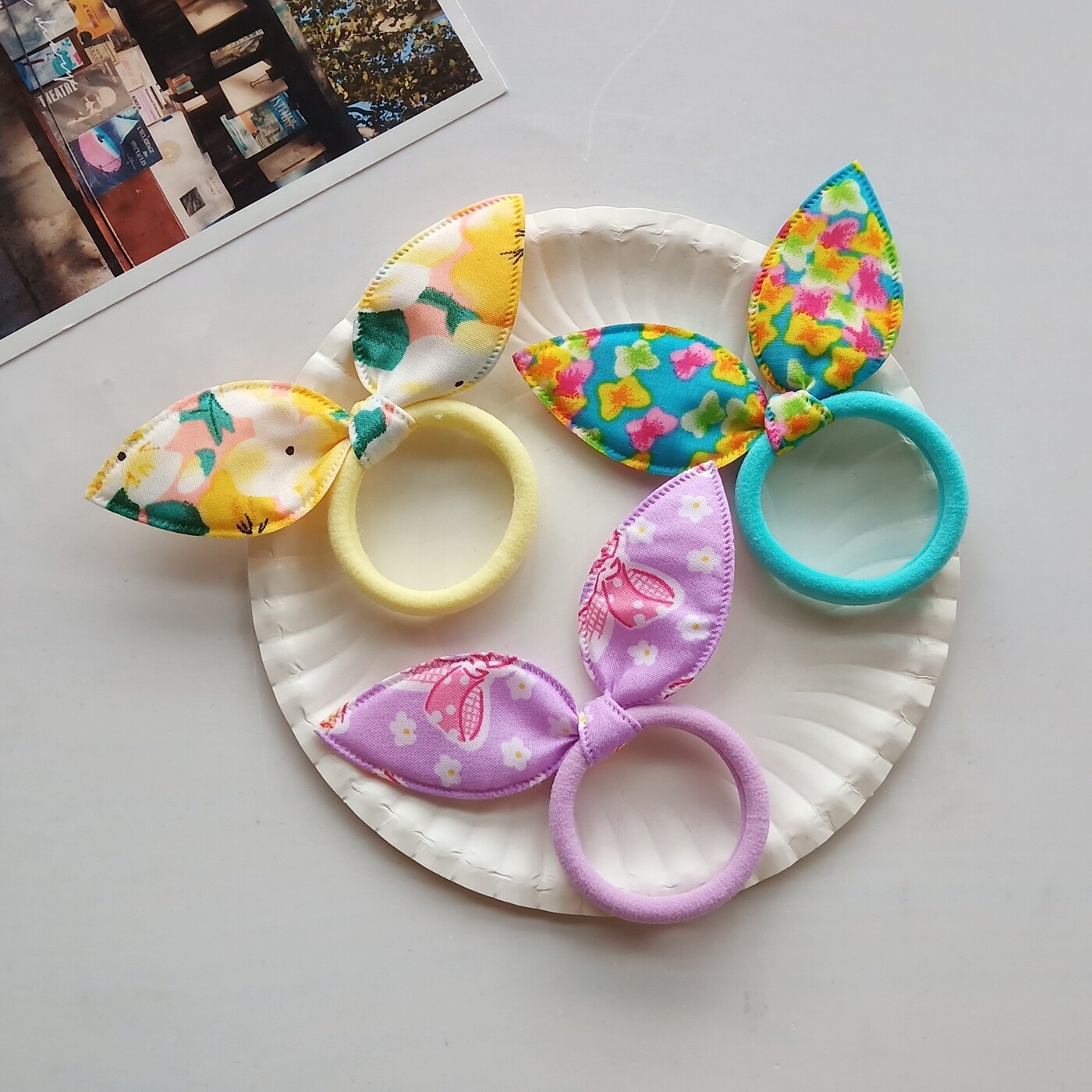 【满十元包邮】简约雪纺布艺可爱兔耳朵发绳皮筋清新发圈皮套绑发
