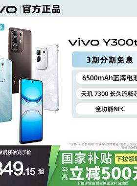 【政府至高补贴15%】3期免息 vivo Y300t 新品上市 5G轻薄6500毫安时44W闪充大内存120HzLCD护眼屏天玑7300