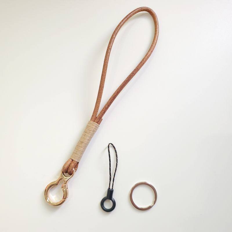 纯天然牛皮绳金色金属钥匙扣编织汽车圈链礼物包包手工绳挂件防丢