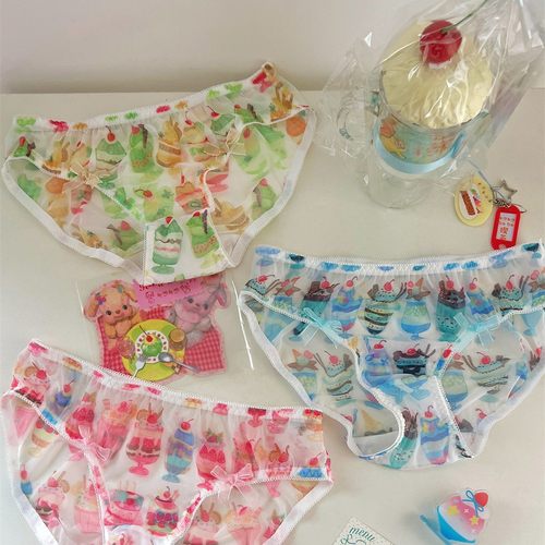昭和甜品复古冰沙网纱包臀内裤女