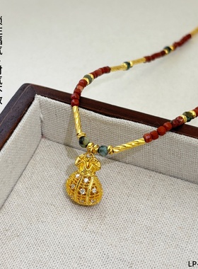 新中式国风彩色串珠钱袋葫芦吊坠项链女轻奢高级感锁骨链小众设计