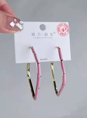 欧美气质时尚休闲冷淡风烤漆菱形夸张耳圈耳环s925银针