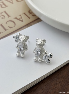 丽银电波珠光锆石小熊项链女甜酷风潮流百搭锁骨链小众气质毛衣链