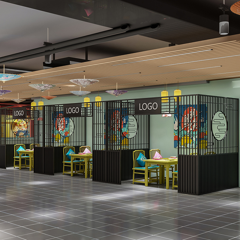 中式铁艺屏风火锅店烧烤店饭店餐厅镂空格栅包厢卡座隔断包间隔栅