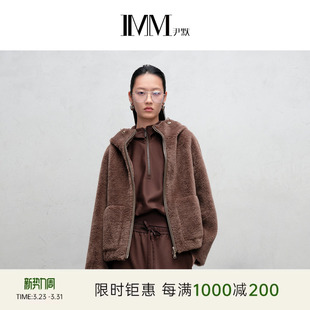 IMM尹默冬乌棕色气质休闲通勤连帽拉链夹克外套女