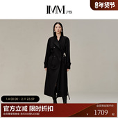 德式 IMM尹默女装 春秋季 精纺羊毛线条感气质黑色廓形风衣外套