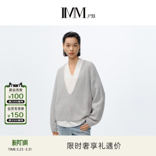 新款 春季 IMM尹默女装 100羊毛V领套头深V毛针织衫 电商专款