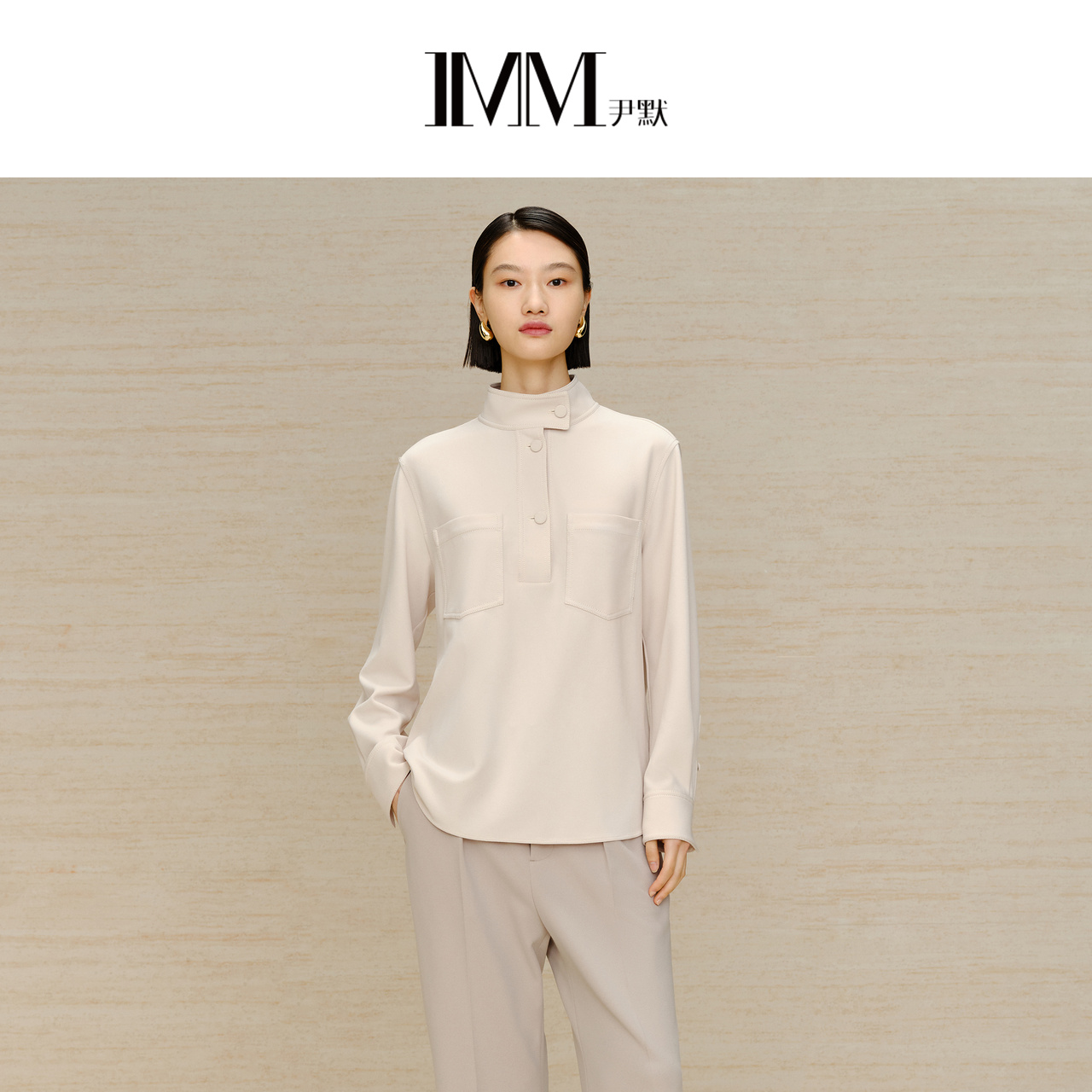 imm尹默工装简约沙白色衬衫