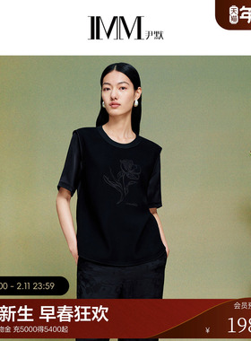 IMM尹默2025年夏三醋酸拼接面料贴布绣气质垂感简约圆领T恤女