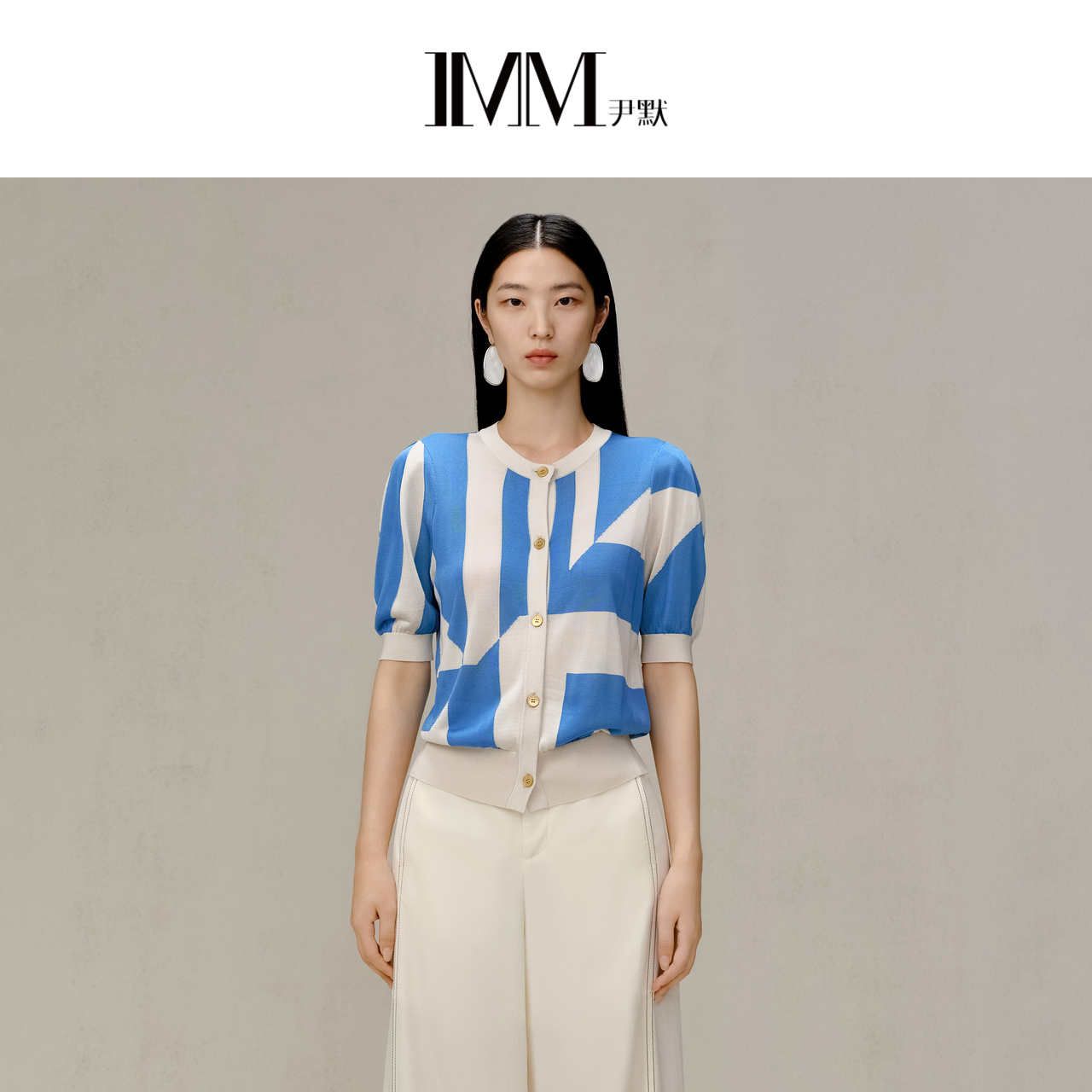【春上新】IMM尹默女装不规则印花气质薄款毛衫针织衫春