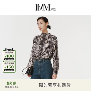 IMM尹默春19MM真丝弹力素绉缎复古波点印花长袖 女 上衣小衫