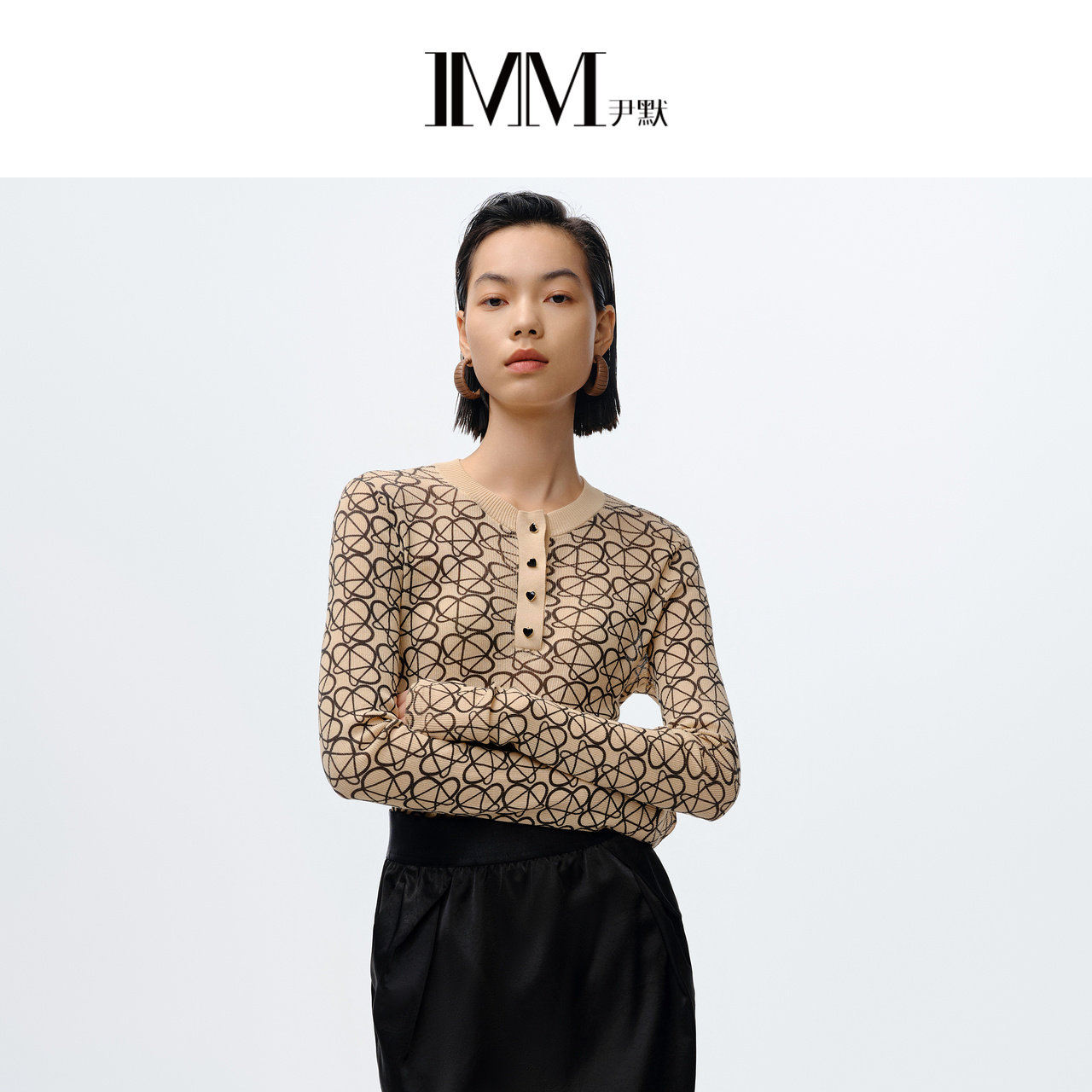 【设计总监然姐】IMM尹默女装2024春季半开领风筝骨架花型毛衫针
