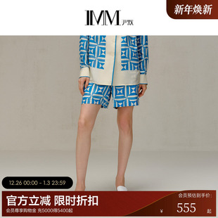 休闲裤 皮影纹印花高腰真丝短裤 IMM尹默女装 春 春上新