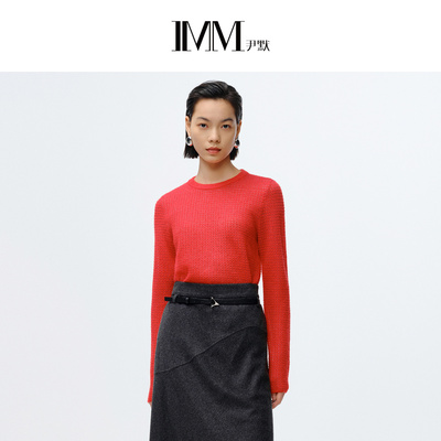 IMM尹默女装2026秋季新款圆领长袖华夫格毛衫新春高级剪裁针织衫
