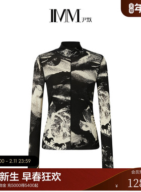 IMM尹默2025年冬莱赛尔收腰小高零气质印花毛针织衫上衣女