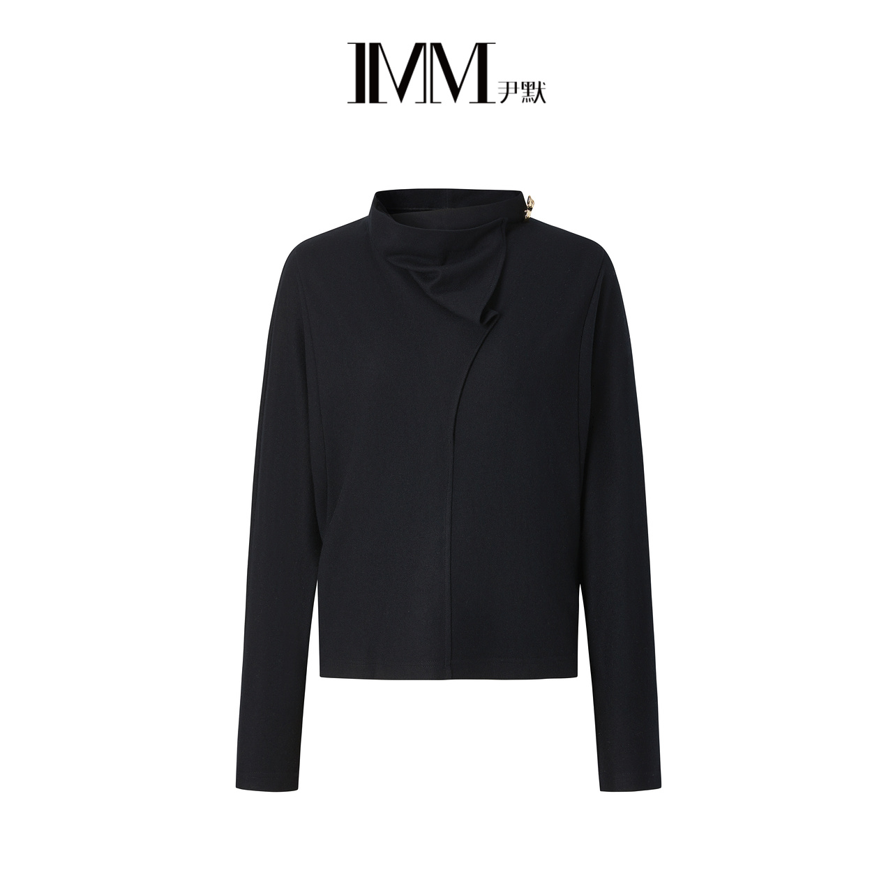 IMM尹默冬绒面针织羊毛面料设计感黑色气质毛针织衫上衣女