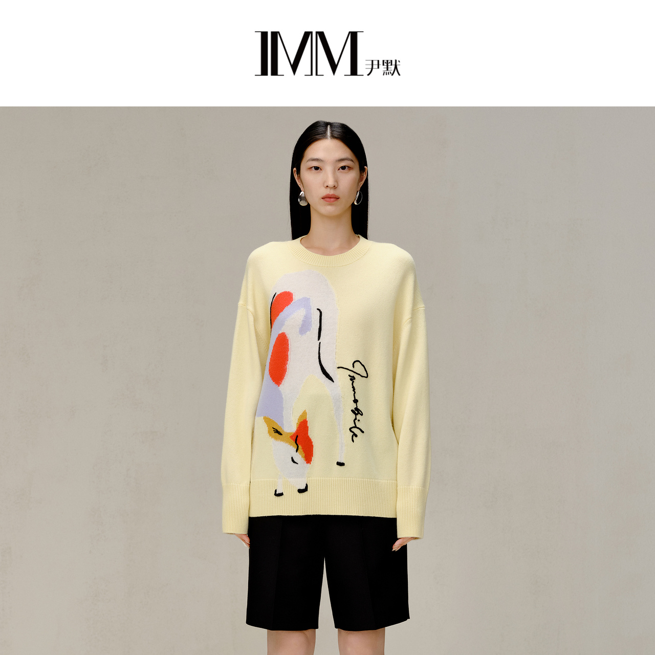【商场同款】IMM尹默女装秋季吉祥宽松版型圆领小鹿花型毛衫