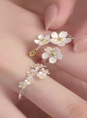 复古S925纯银花朵开口戒指女款