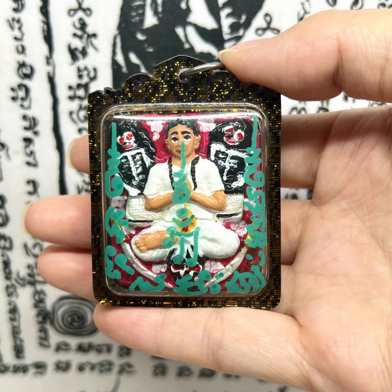 丸丸家泰国佛牌 阿赞运 阿赞兰布周十面派 蒲温平彩绘木雕摆件