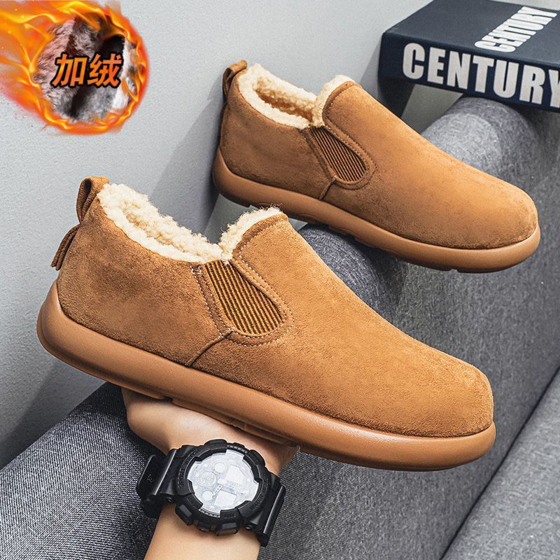 男鞋春秋新款皮面脖肯鞋男低帮软底休闲鞋磨砂皮一脚蹬丑萌大头鞋